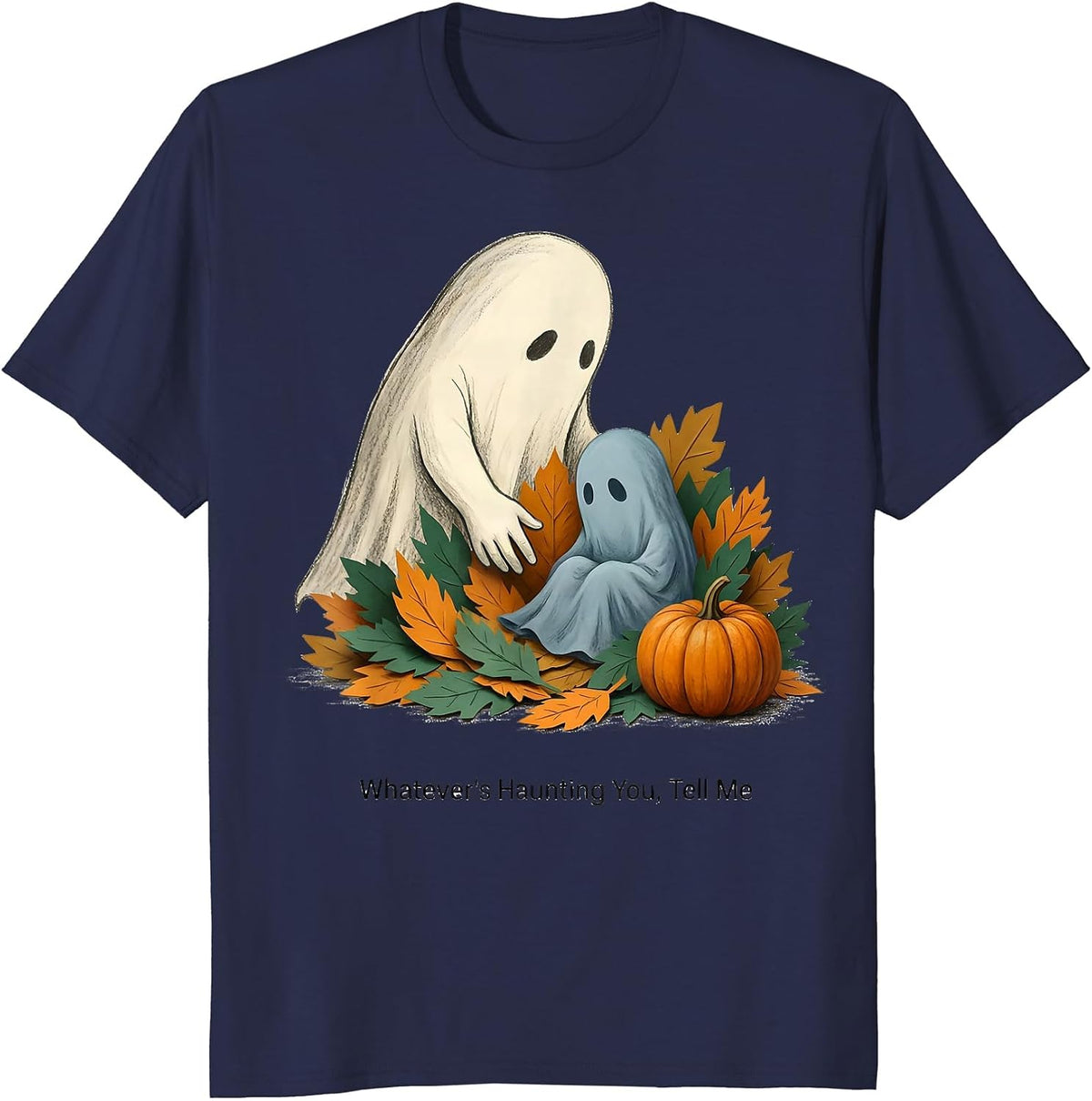 Whatever's Haunting You, Tell Me Storybook Ghost Mental T-Shirt - Navy Blue