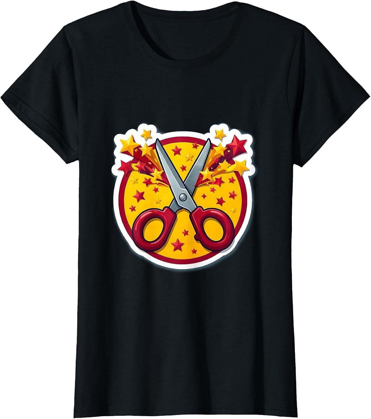 Women's Preschool Teacher Scissors Cutting Stars Graphic T-Shirt - Black