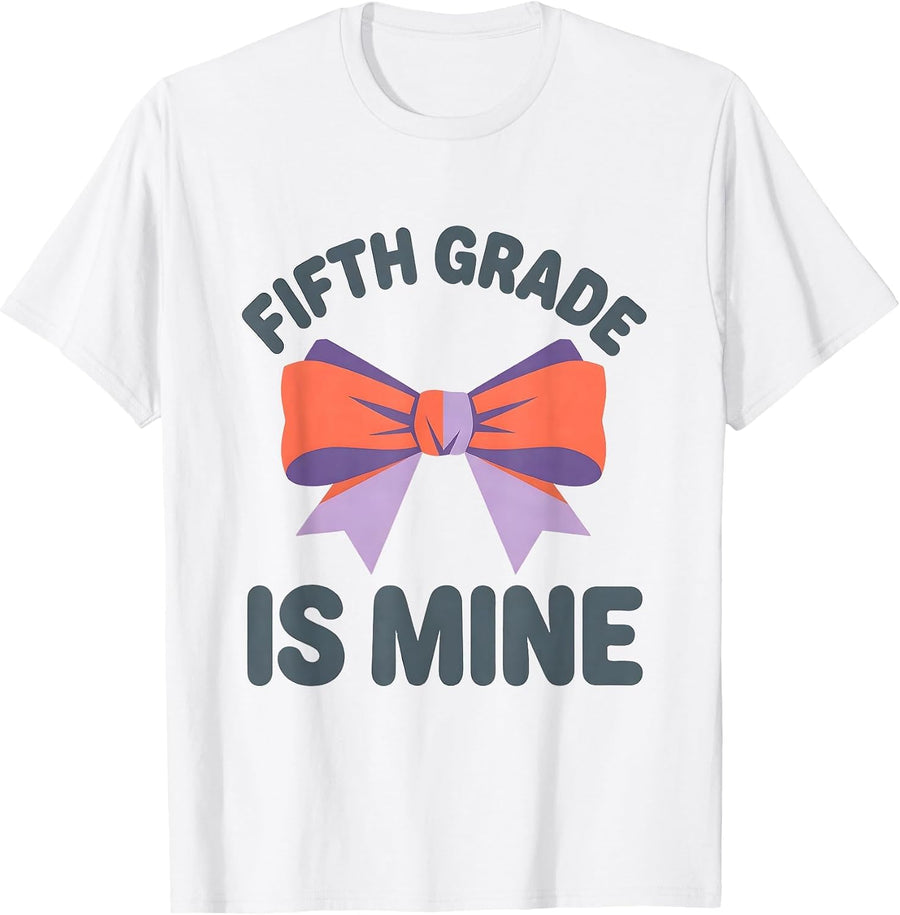 Men's Fifth Grade Is Mine Coquette Bow Back to School Girl T-Shirt - White