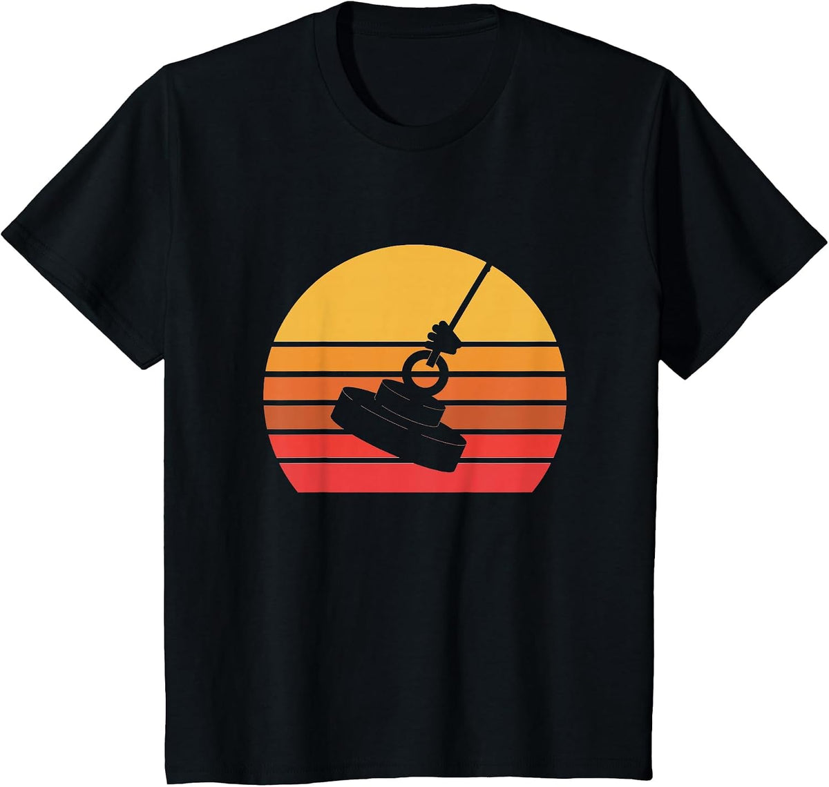 Retro Sunset Magnet Fishing T-Shirt - Black