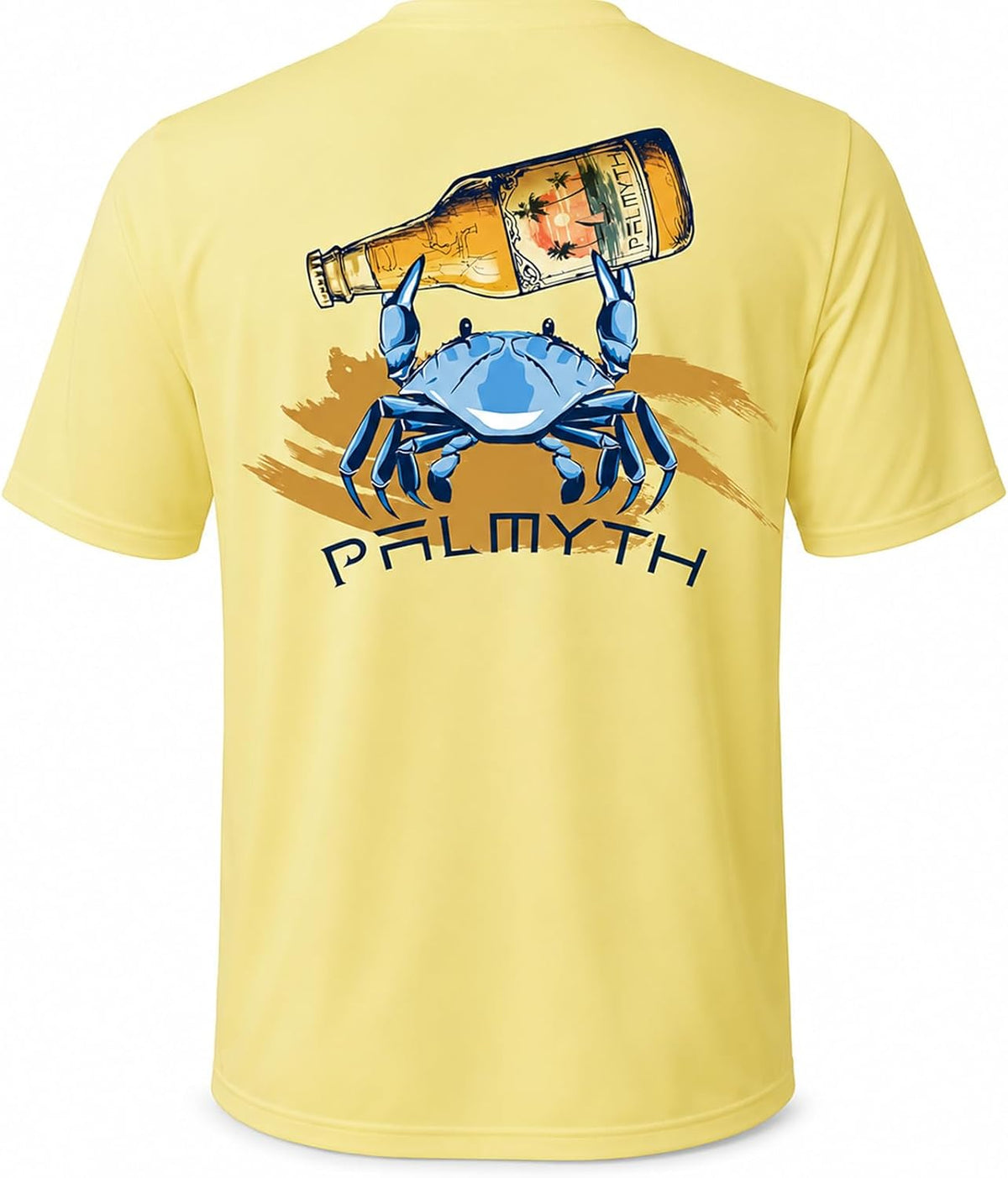 Palmyth Men's Fishing Shirt Short Sleeve Sun Protection UV UPF 50+ T-Shirt - Yellow \/ Crab