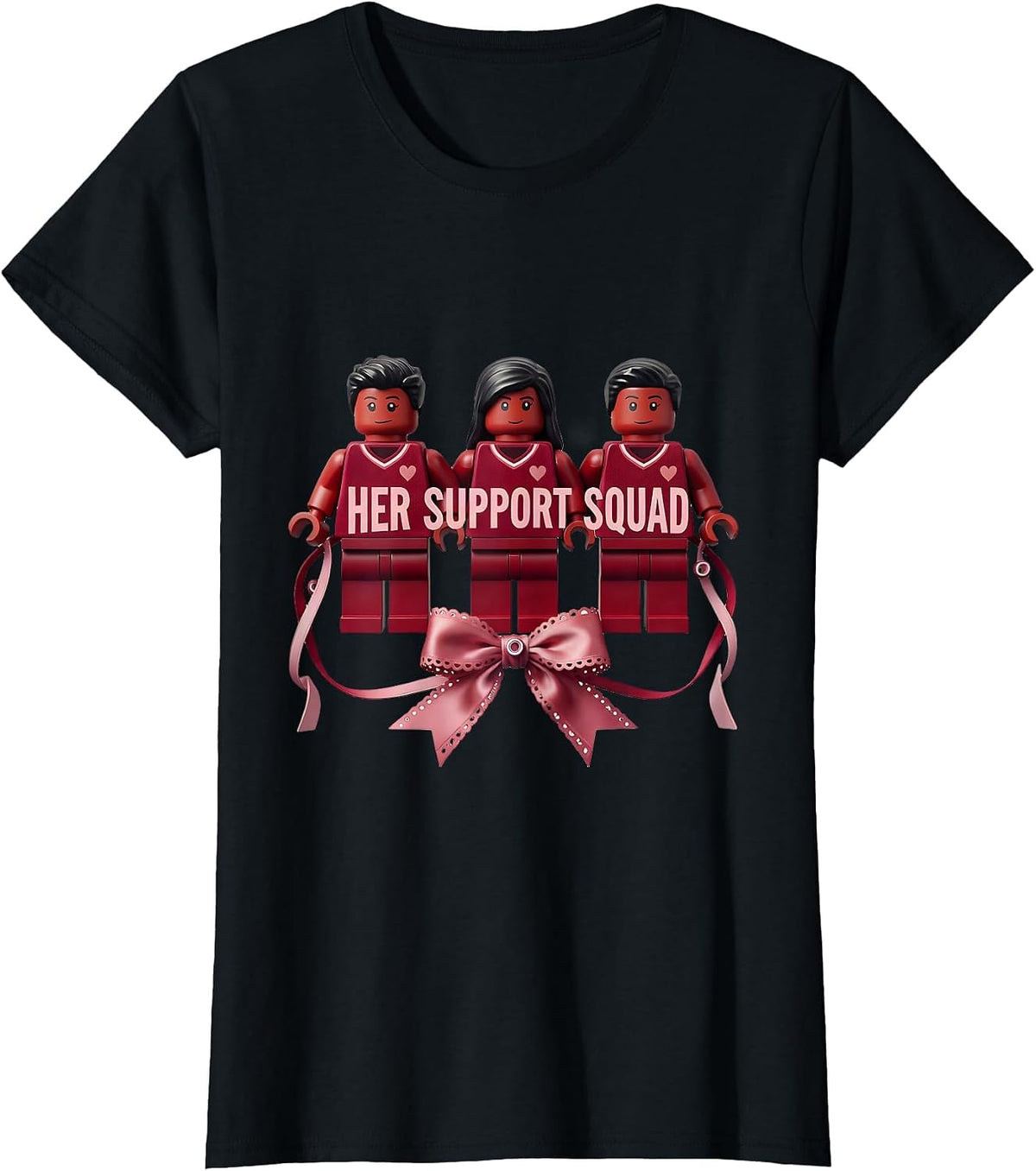 Women's Her Support Squad Coquette Ribbon Down Syndrome Awareness T-Shirt - Black