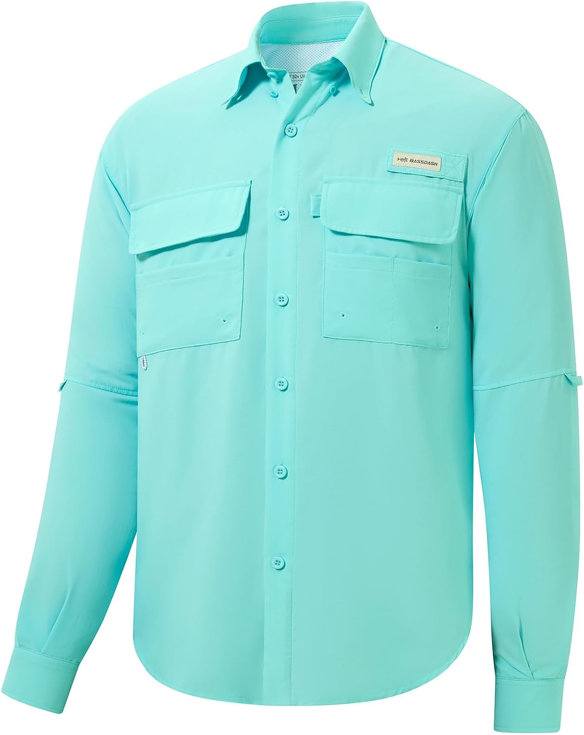 BASSDASH Men's Performance Fishing Hiking Shirt UPF 50 Button Down Long Sleeve Quick Dry FS21M - Seafoam
