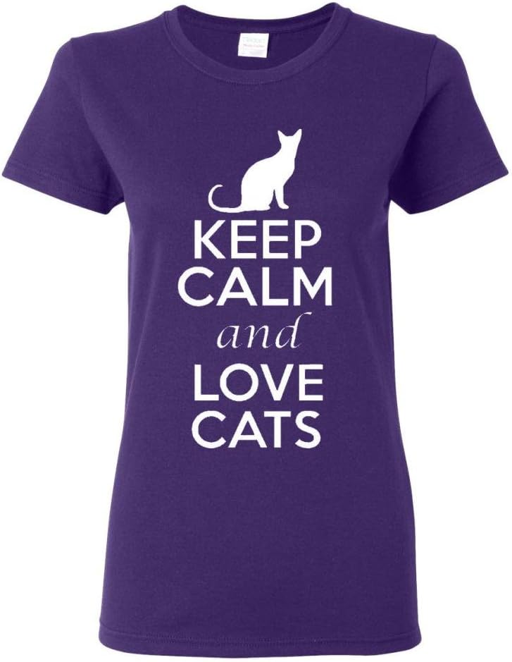 Ladies Keep Calm and Love Cats T-Shirt Tee - Purple
