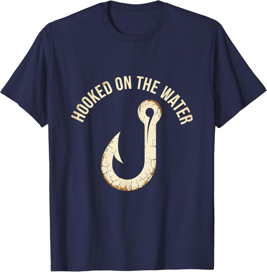 Hooked on the Water Fishing Reel Life Design T-Shirt - Navy Blue