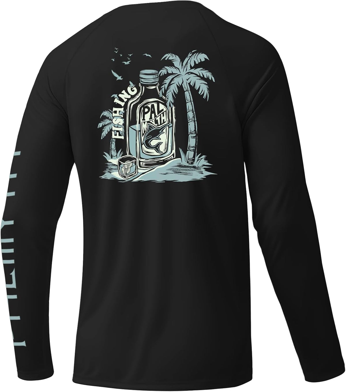 Palmyth Mens Fishing Shirts UPF 50+ Quick-Dry Long Sleeve T-Shirts - Black \/ Tides Tales