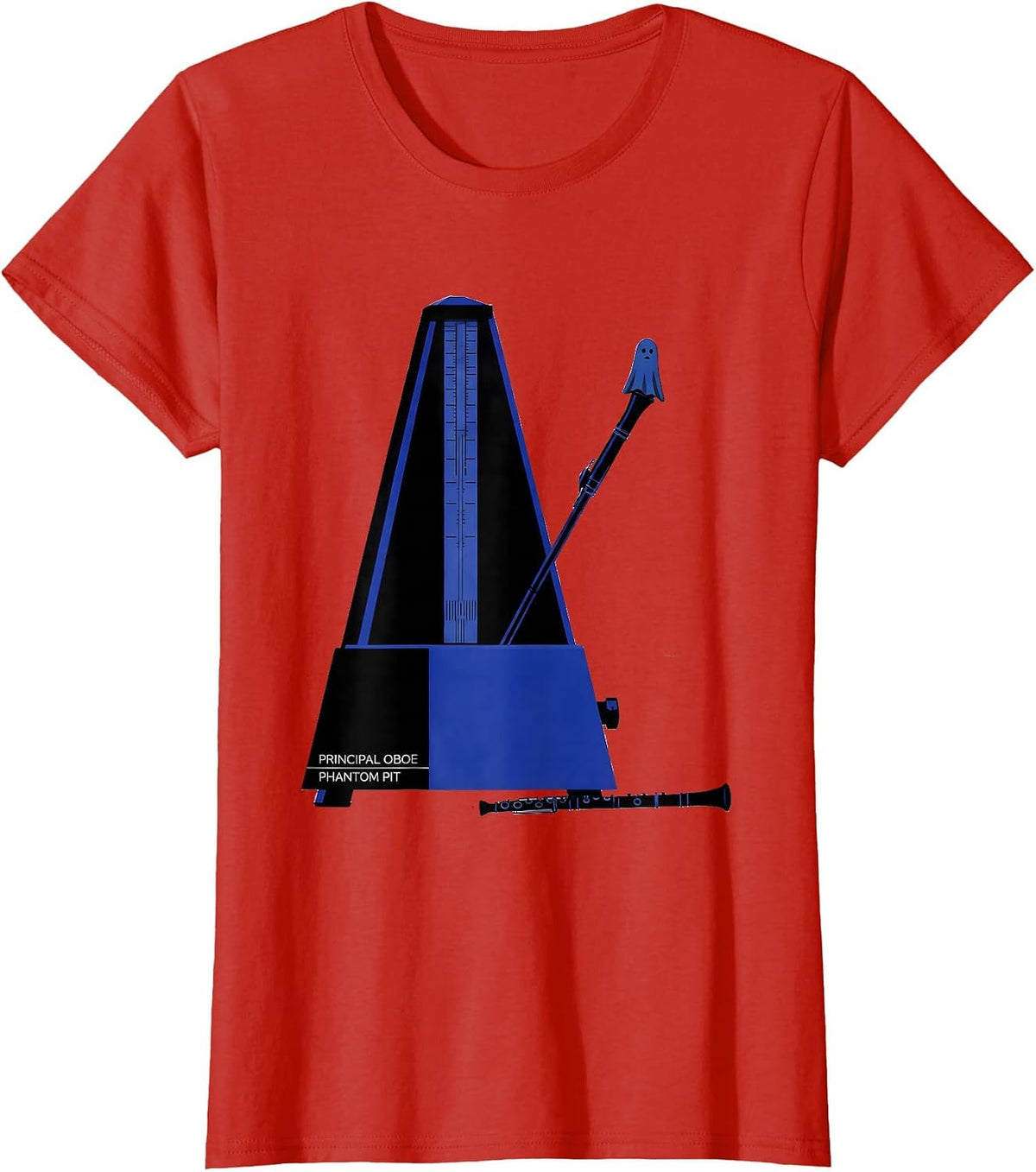 Women's Principal Oboe Phantom Pit Whimsical Music Teacher Halloween T-Shirt - Red