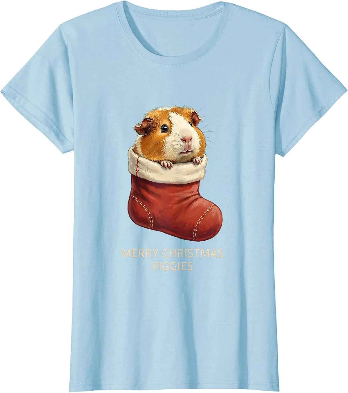 Women's Merry Christmas, Piggies Storybook Guinea Pig Pet Lover T-Shirt - Baby Blue