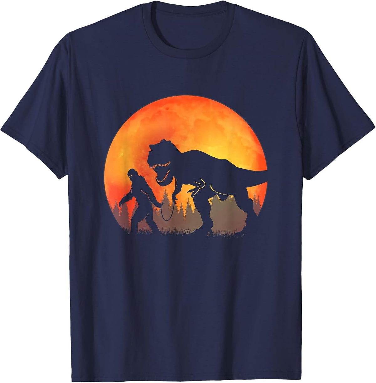 Bigfoot Dinosaurs - Bigfoot and TRex T-Shirt - Navy Blue