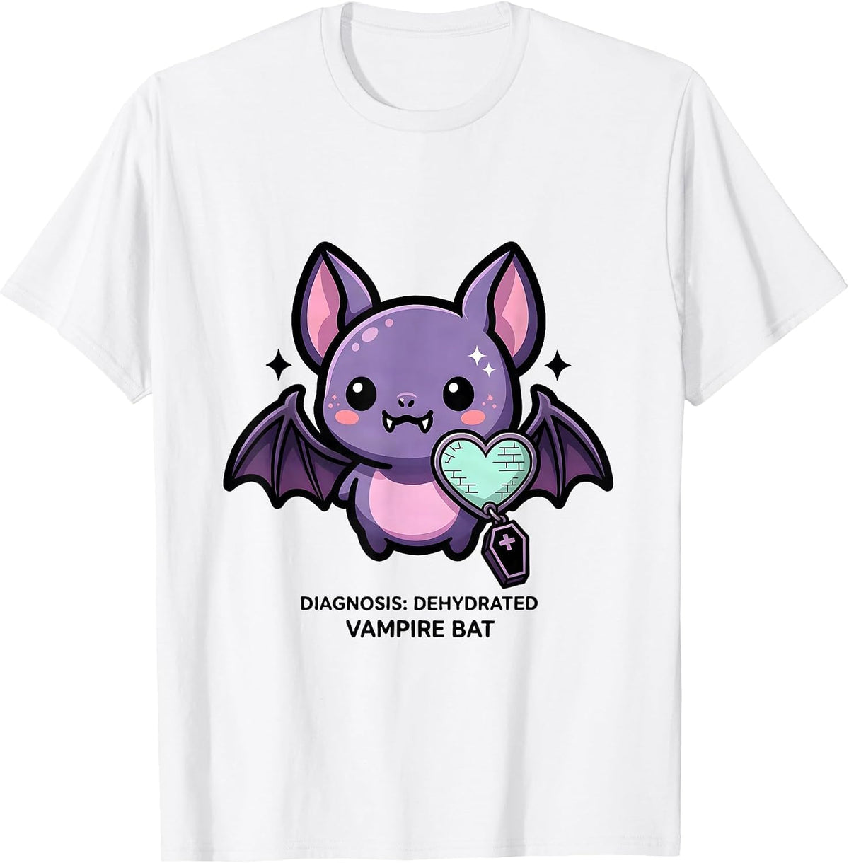 Men's Diagnosis: Dehydrated, Vampire Bat Pastel Goth Kawaii T-Shirt - White