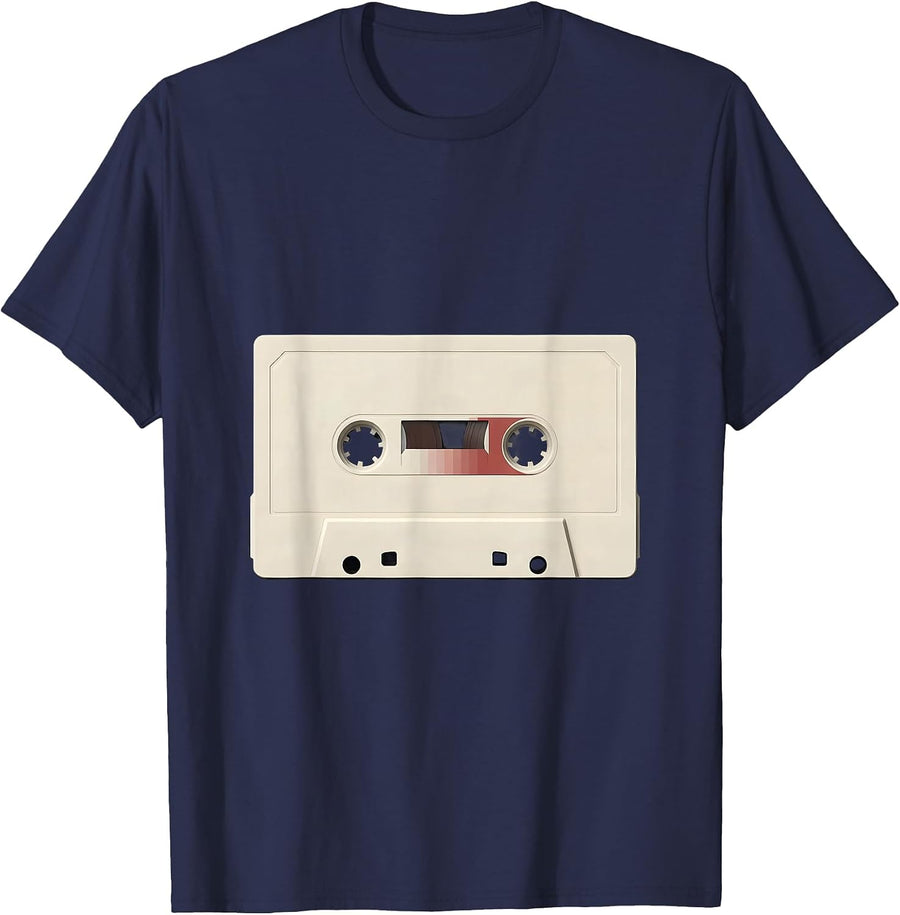 Geometric Cassette Minimalist Retro Nostalgia T-Shirt - Navy Blue
