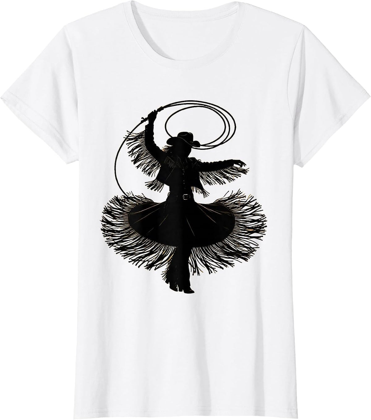 Rodeo Lasso Fringe Jacket Western Cowgirl Graphic T-Shirt - White