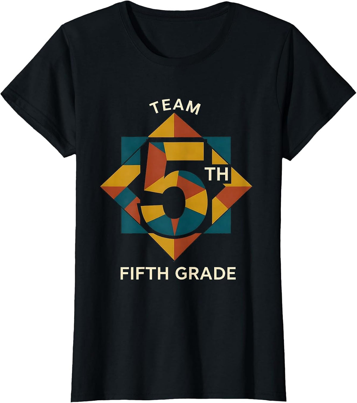 Women's Team Fifth Grade Quilt Block Patchwork Back To School T-Shirt - Black