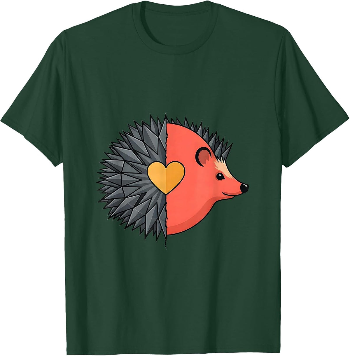 Men's Hedgehog Half Split Cute Cartoon Animal Lover Humor T-Shirt - Dark Green