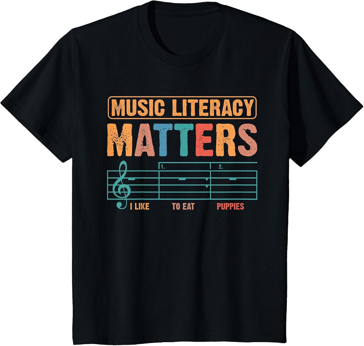 Music Literacy Matters Funny Joke Read Repeat Music Teachers T-Shirt - Black
