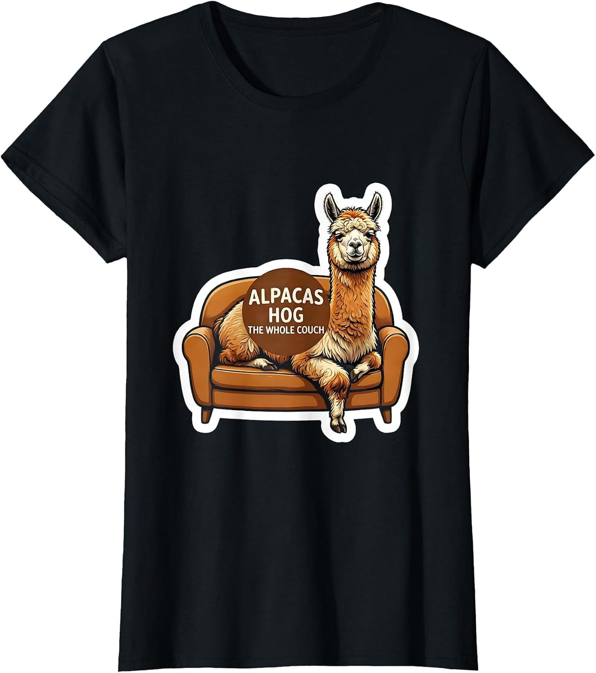 Women's Alpacas Hog The Whole Couch Funny Alpaca Lover Animal Humor T-Shirt - Black