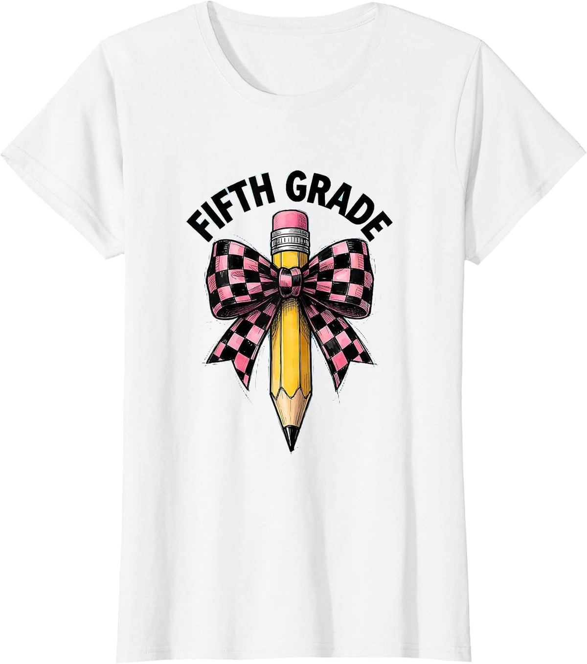 Fifth Grade Cute Coquette Bow Pencil Back To School Gift T-Shirt - White
