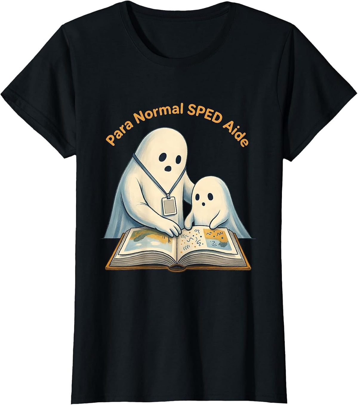 Women's Para Normal SPED Aide Storybook Ghost Halloween Teacher T-Shirt - Black