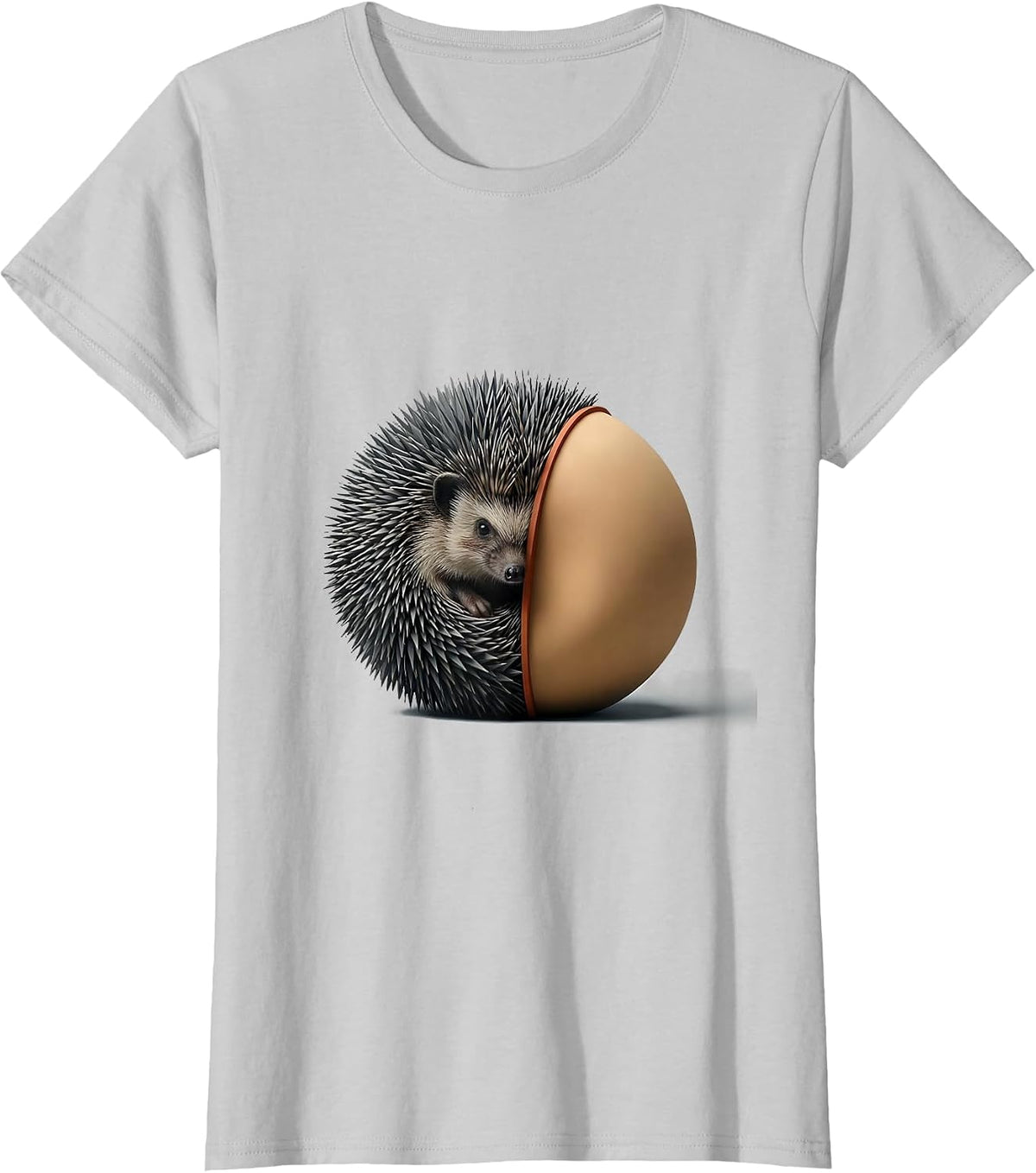 Women's Hedgehog Curl-Ball Cute Animal Humor T-Shirt - Silver Grey