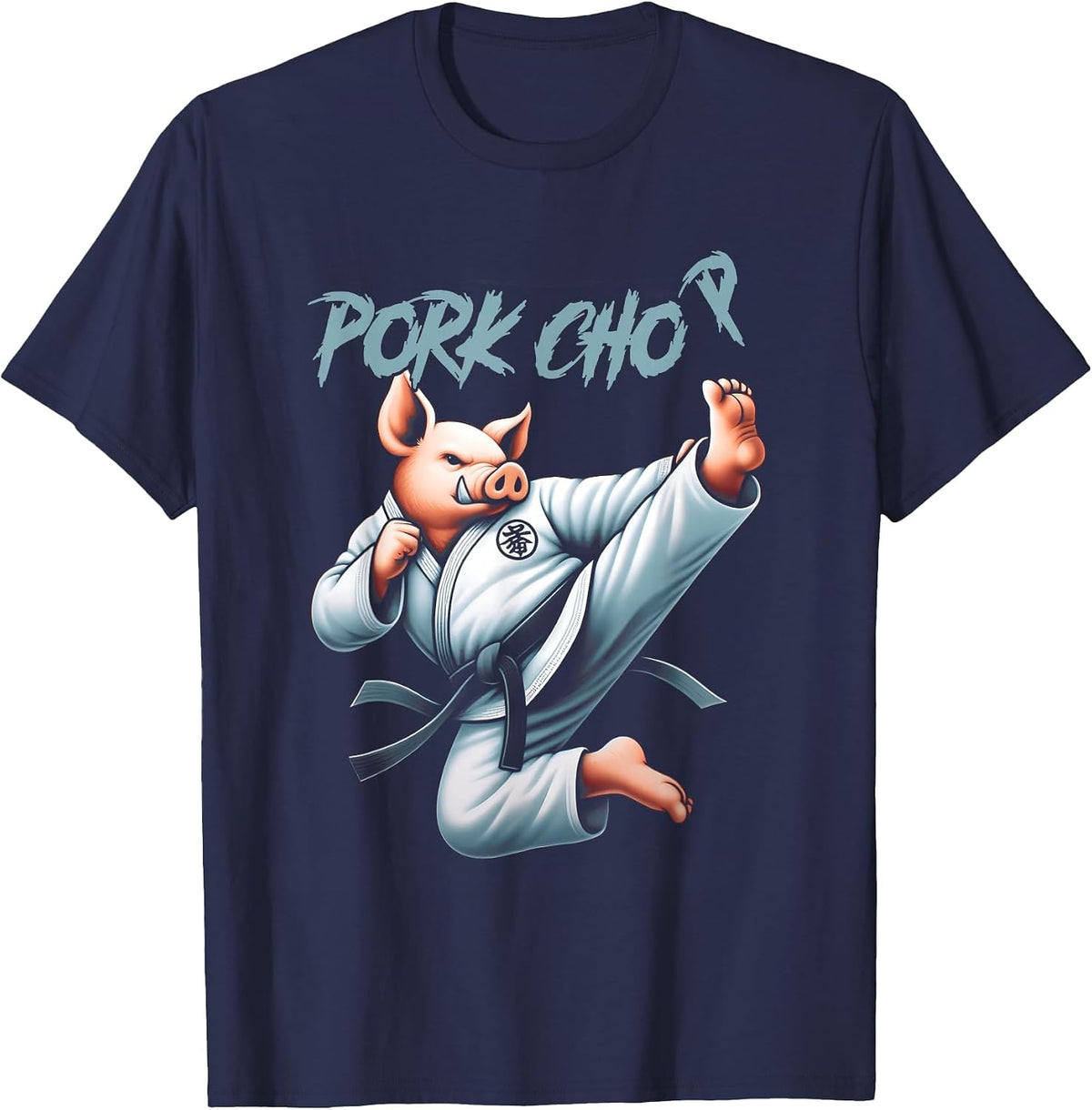 Pig Karate Pork Chop Funny Hog Martial Art Fighting Animal T-Shirt - Navy Blue
