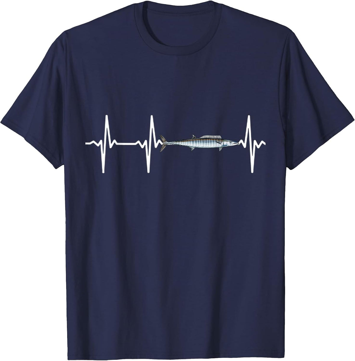 Wahoo Heartbeat for Saltwater Fish Lovers T-Shirt - Navy Blue