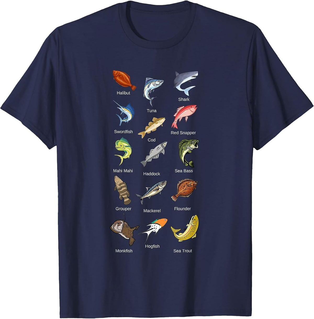 Types of Saltwater Fish Species Fishing T-Shirt - Navy Blue