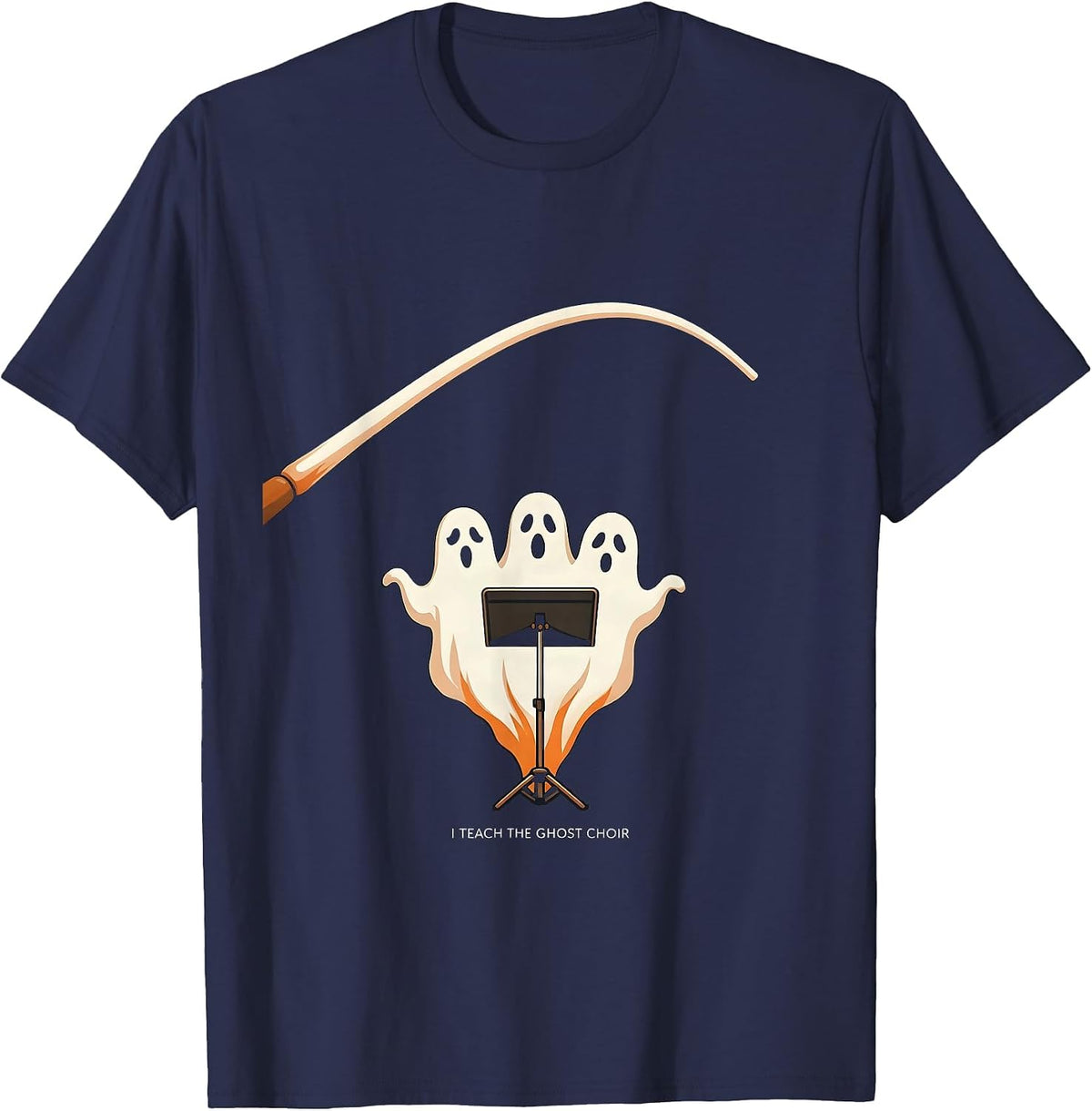 I Teach The Ghost Choir Funny Music Teacher Halloween Ghost T-Shirt - Navy Blue
