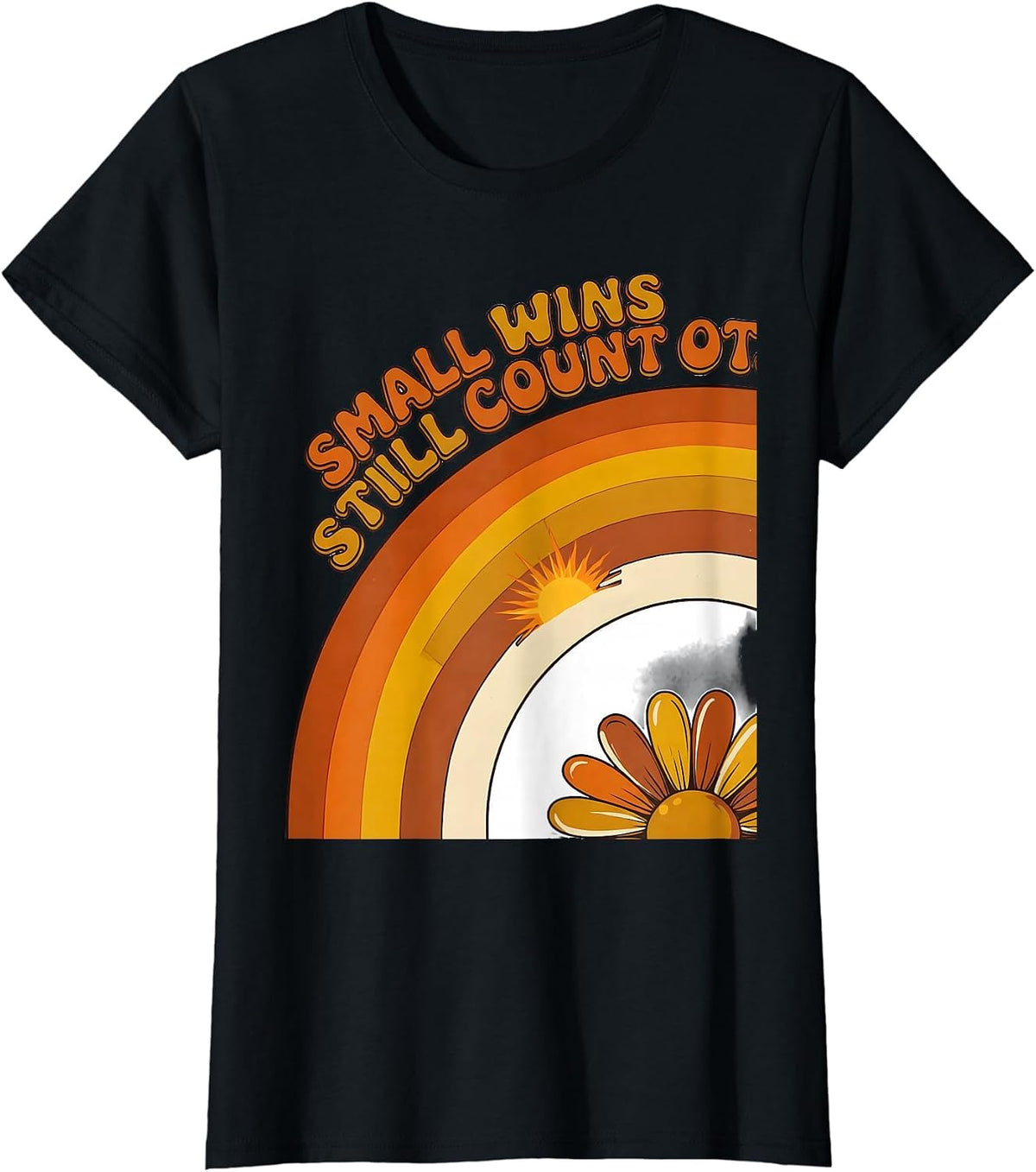 Women's Small Wins Still Count OT Retro Groovy Occupational Therapy T-Shirt - Black