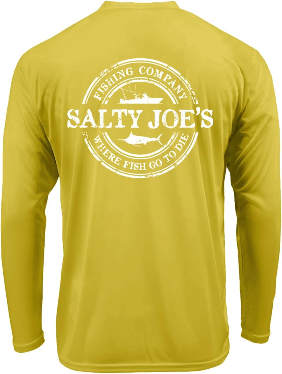 SALTY JOES UPF 50 Graphic Long Sleeve Performance Fishing Shirt Collection - Yellow \/ White Fishing Co. Logo