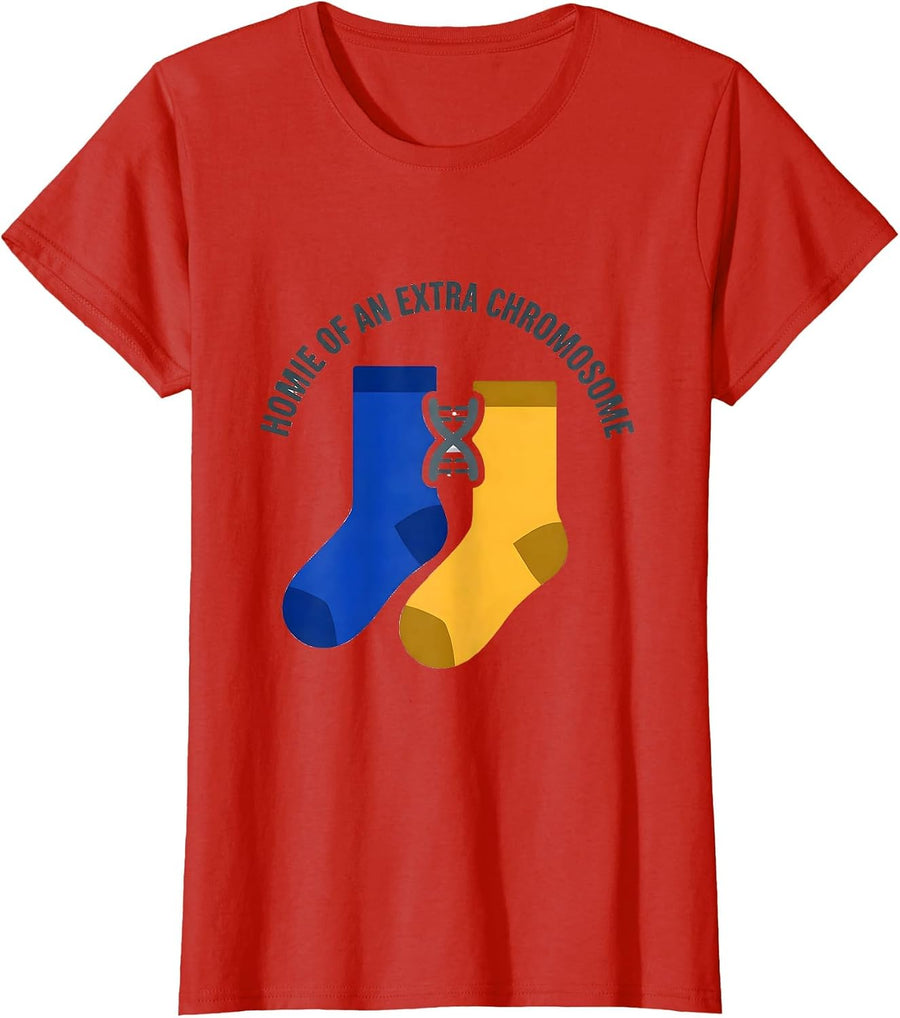 Women's Homie Of An Extra Chromosome Funny Down Syndrome Awareness T-Shirt - Red