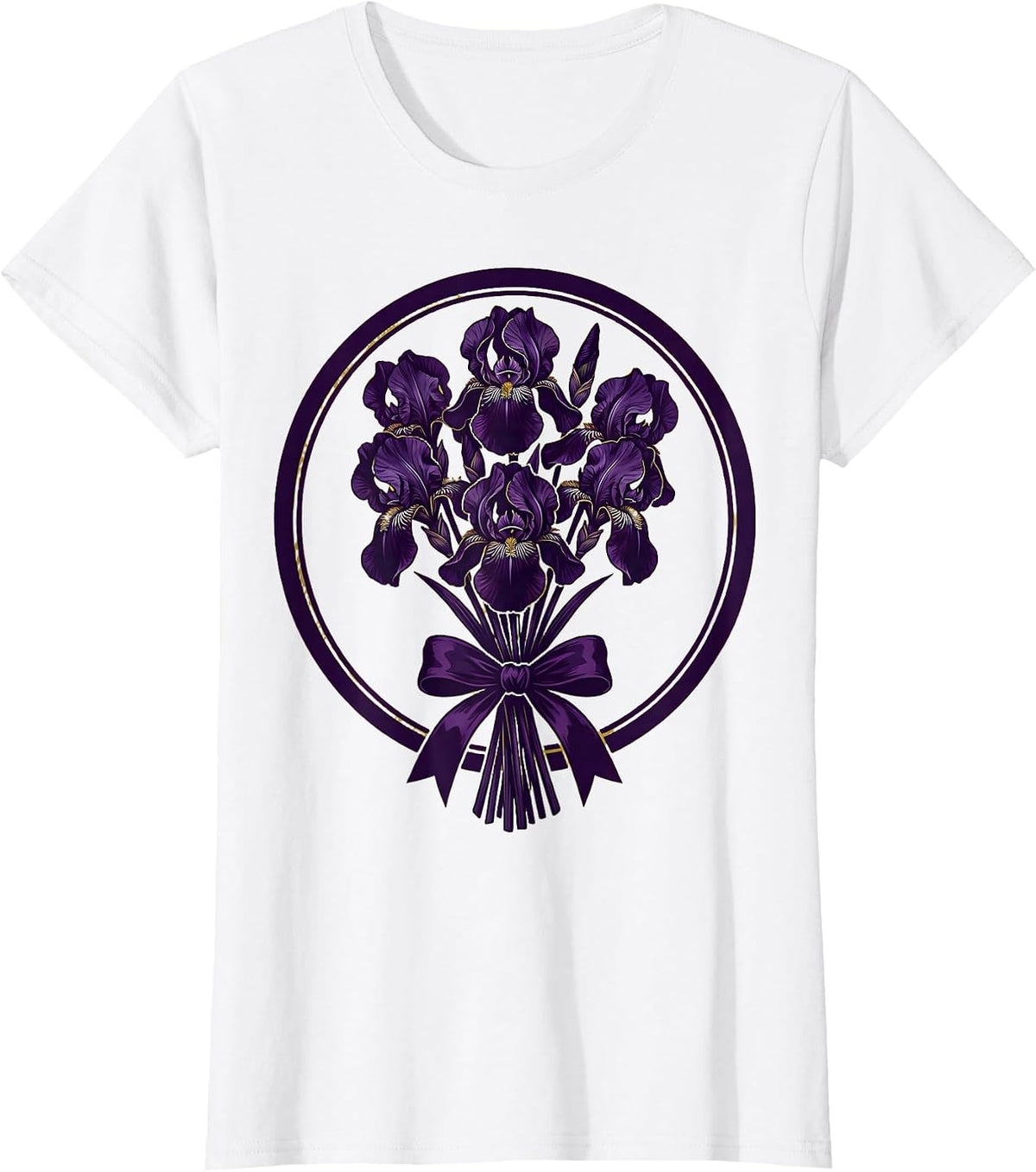 Mardi Gras Iris Bouquet Gold Ribbon Illustration T-Shirt - White