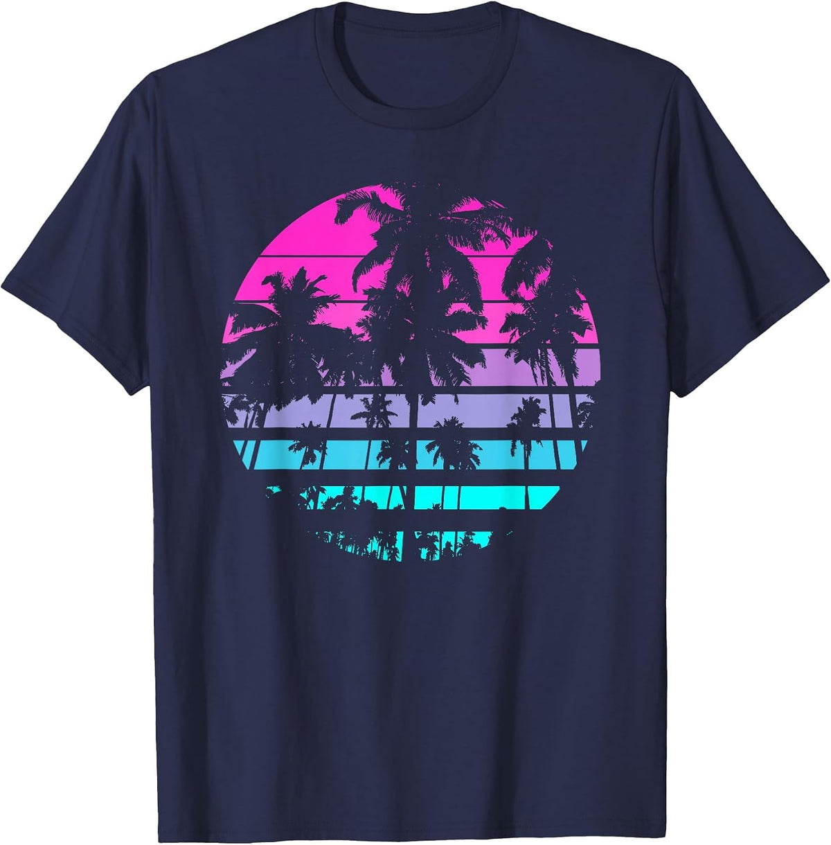 Retro Eighties 80s & 90s Beach Style Design with Palm Trees T-Shirt - Navy Blue