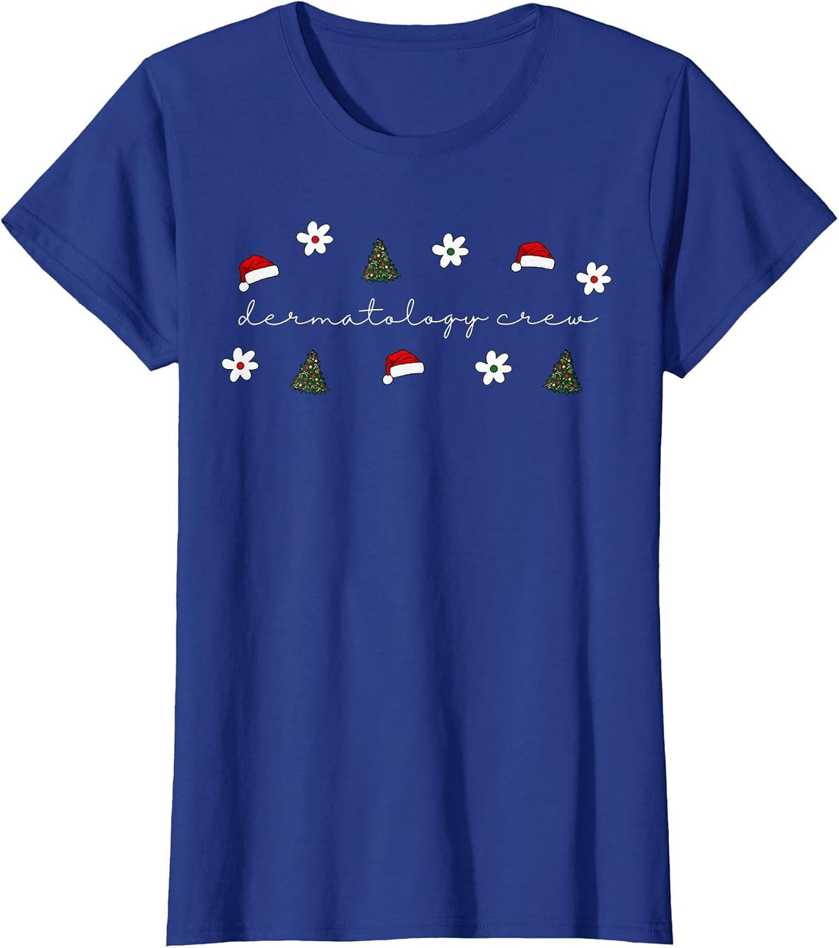 Christmas Santa Hat Dermatology Crew Nurse Daisy Flower T-Shirt - Royal Blue