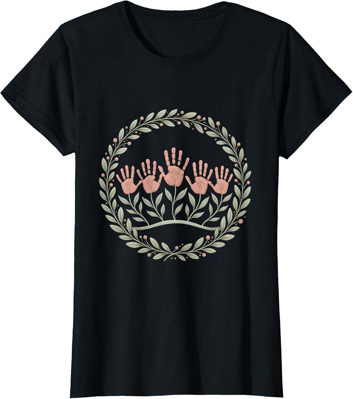 Women's Preschool Teacher Handprint Flower Garden T-Shirt - Black
