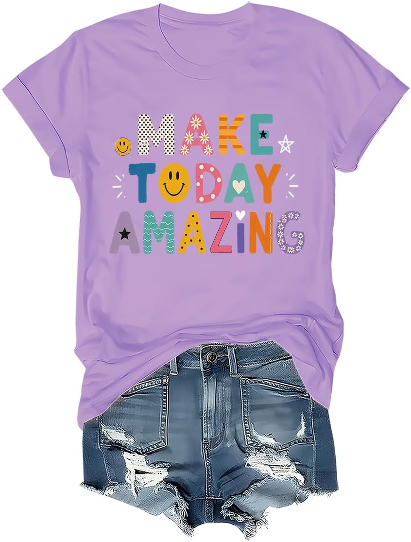 Make Today Amazing Shirt, Positive Teacher Motivational Saying T-Shirt - Crew Neck Light Purple-1