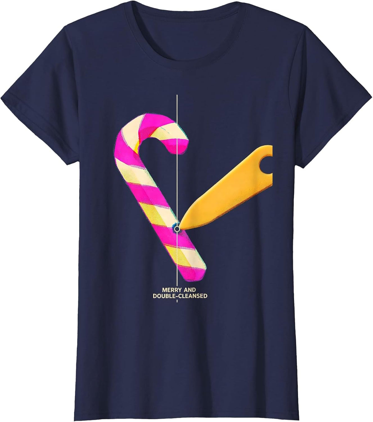 Women's Merry And Double-Cleansed Risograph Esthetician Dermatology T-Shirt - Navy Blue