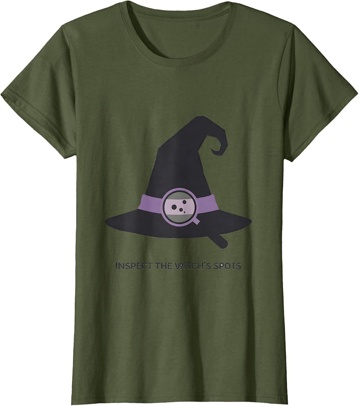 Women's Inspect The Witch's Spots Minimalist Halloween Dermatology T-Shirt - Olive Green