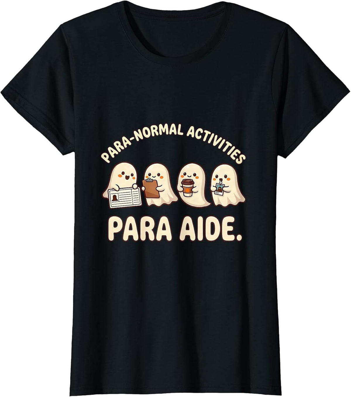 Para-Normal Activities Para Aide Cute Kawaii Ghost SpEd T-Shirt - Black