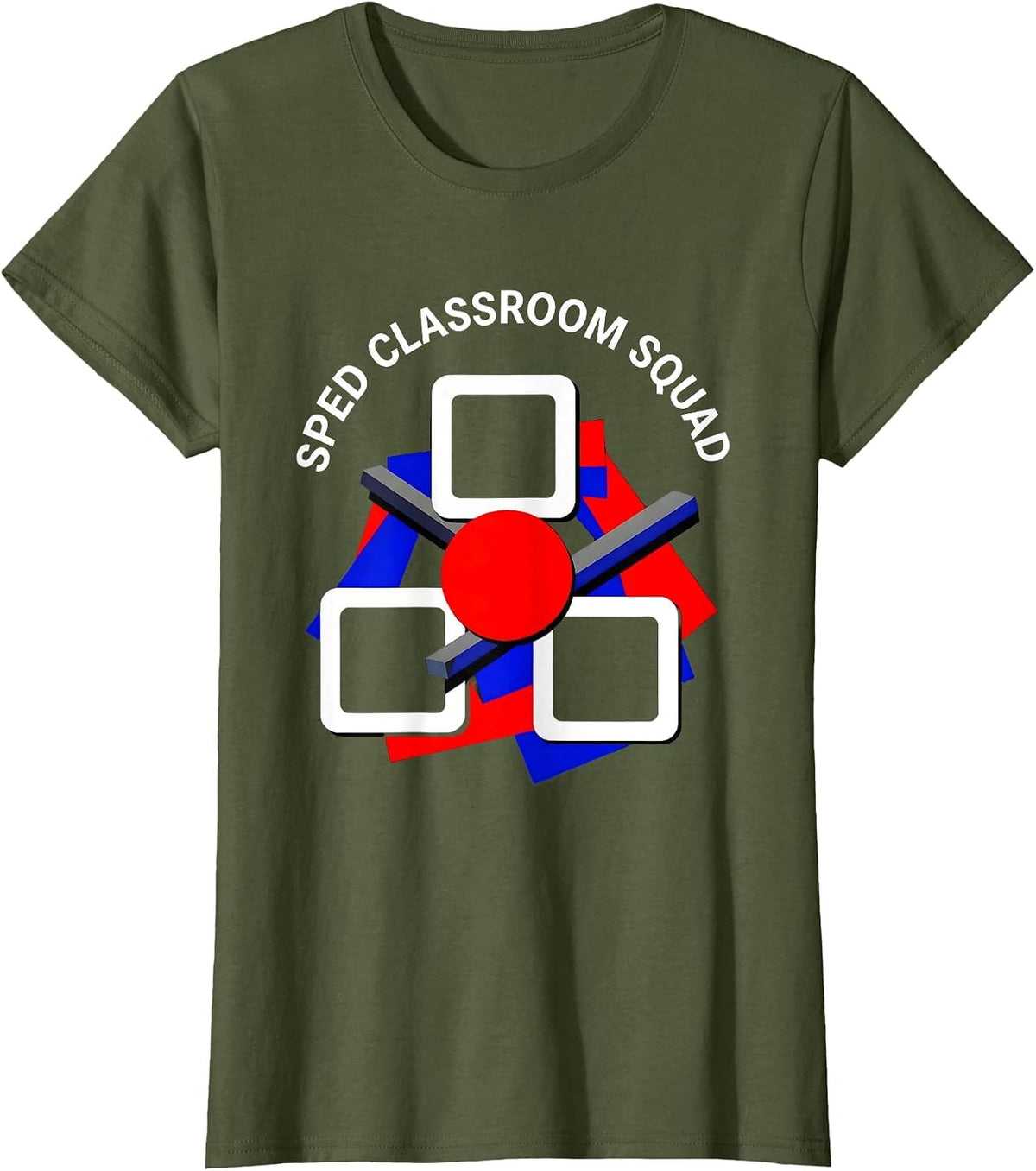 Women's SPED Classroom Squad Bauhaus Modernist Teacher Pride T-Shirt - Olive Green