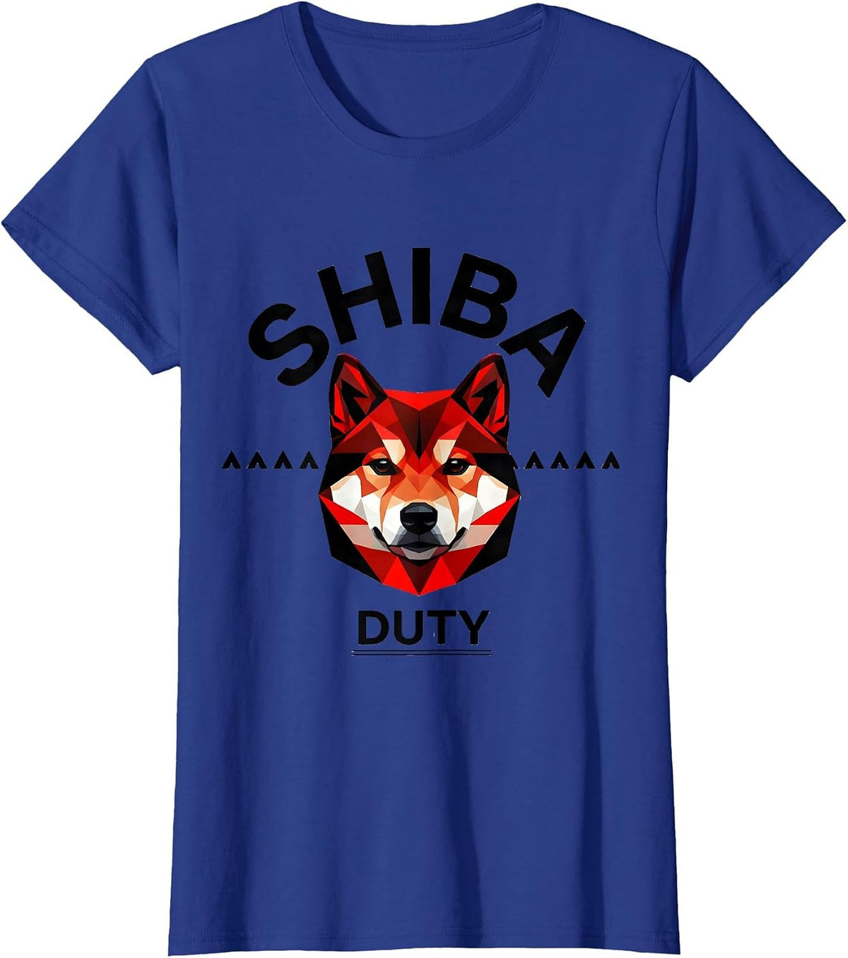 Women's SHIBA Duty Geometric Minimalist Shiba Inu Badge Patch Line T-Shirt - Royal Blue
