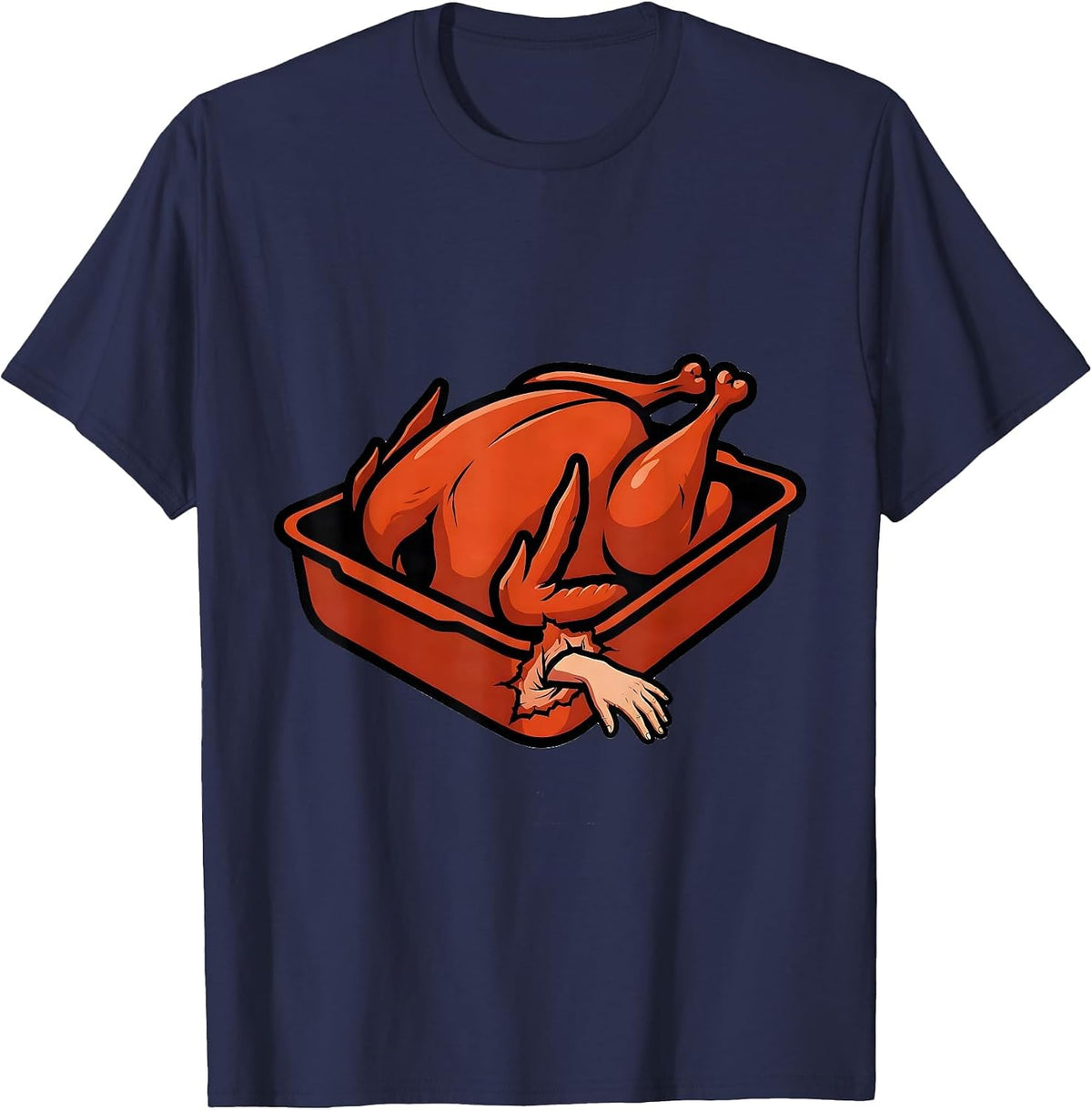 Men's Roast Turkey Torn Skin Thanksgiving Humor Matching Group T-Shirt - Navy Blue