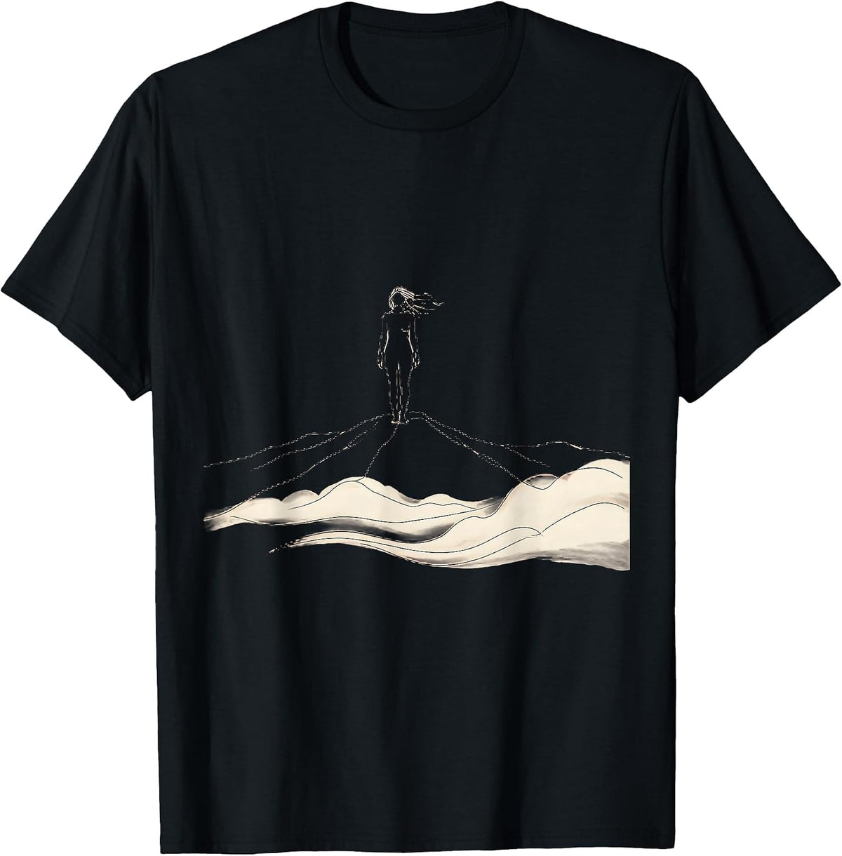 Men's Lone Hiker Above the Clouds Mountain Ridge T-Shirt - Black