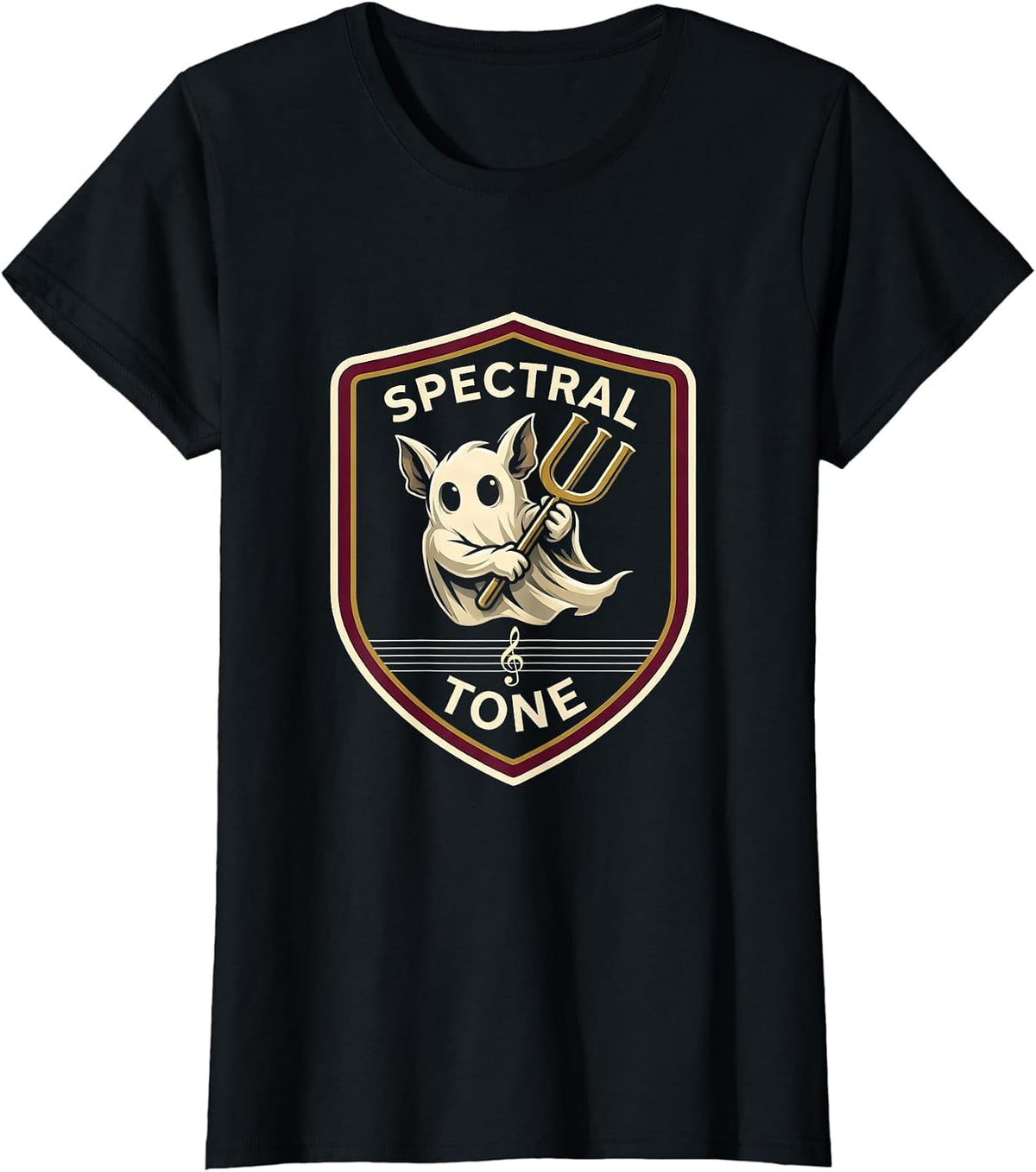Women's Spectral Tone Whimsical Ghost Musician Music Teacher T-Shirt - Black