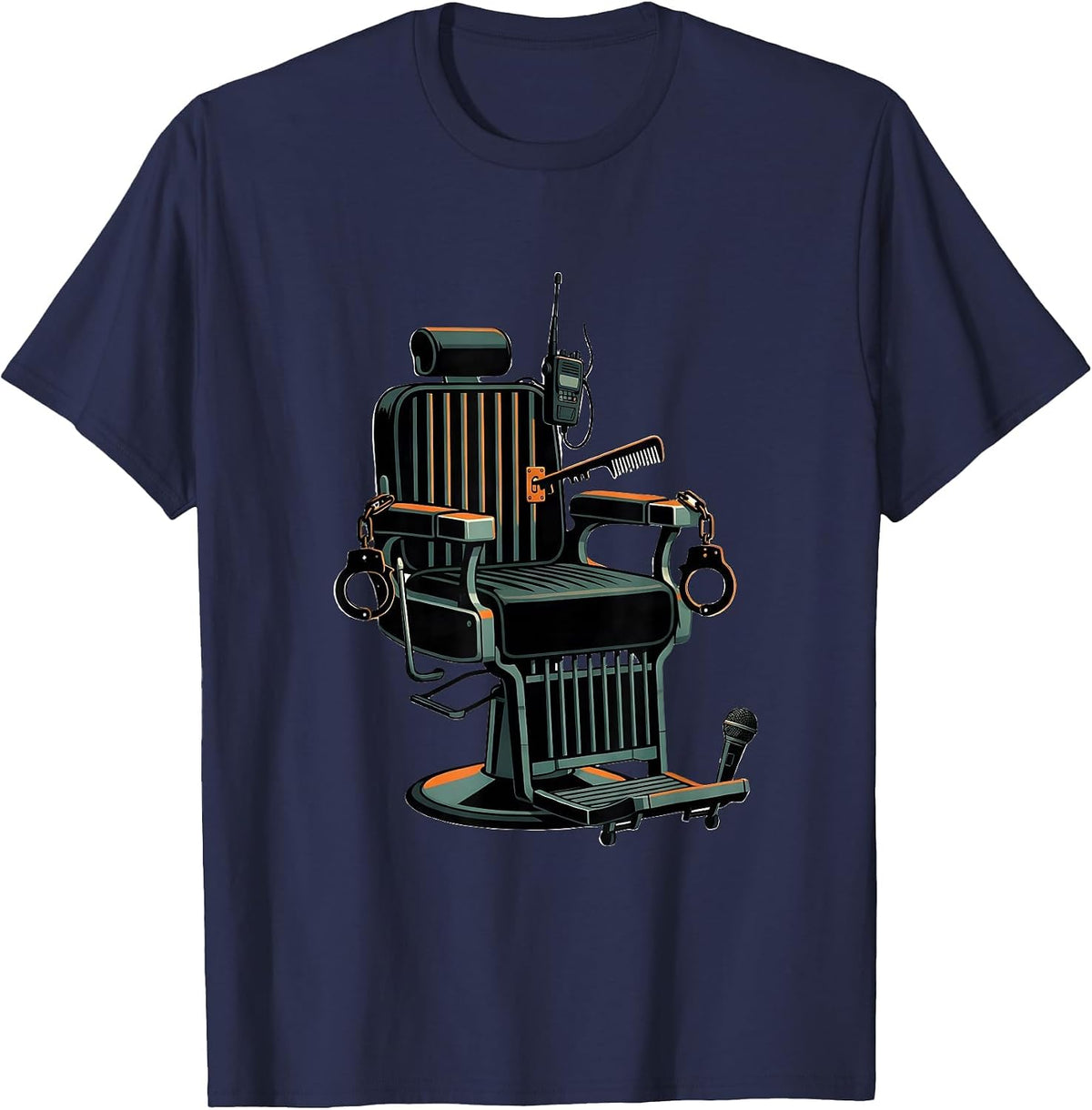 Men's Barber Chair Jail Cell Funny Police Officer Gift T-Shirt - Navy Blue