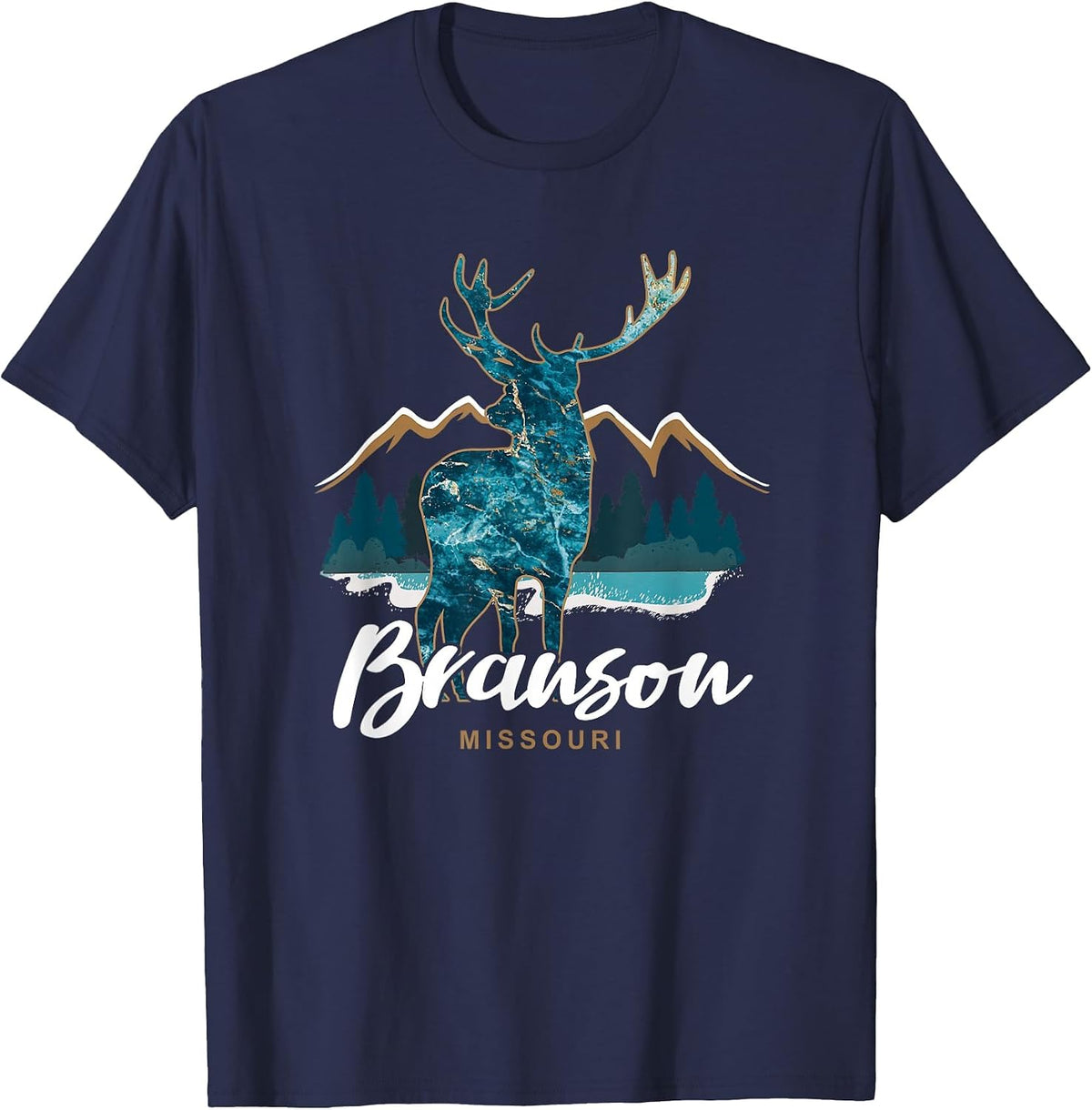 Branson Missouri Deer Ozark Mountains Nature Travel Souvenir T-Shirt - Navy Blue