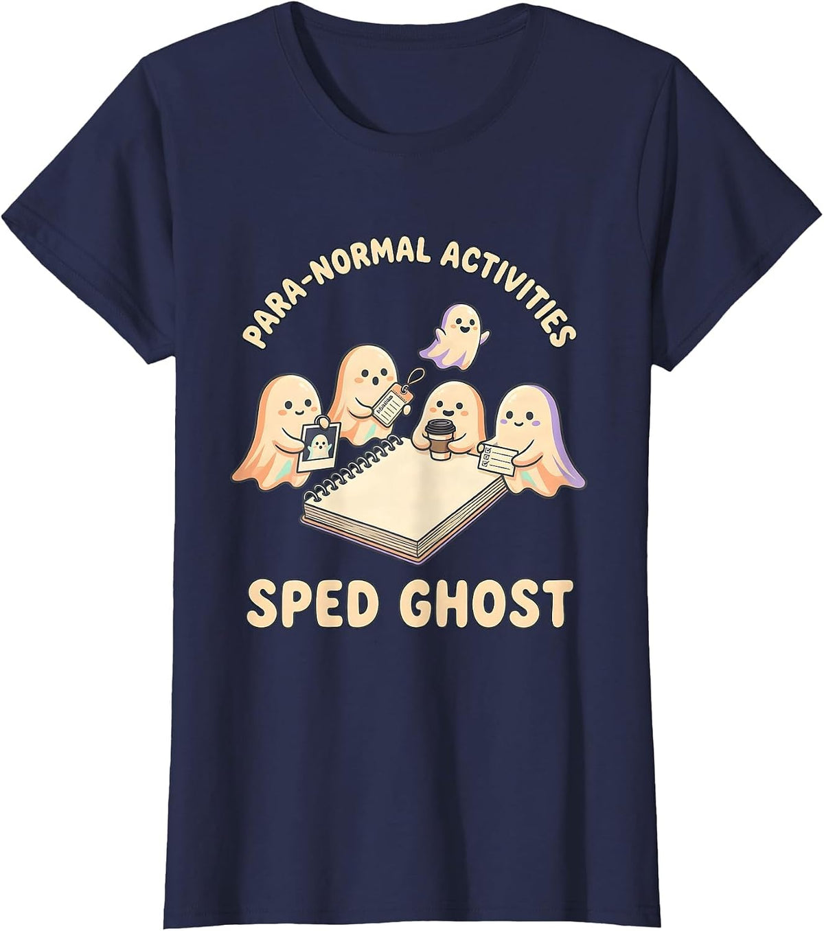 Women's Para-Normal Activities SPED Ghost Kawaii Teacher Halloween T-Shirt - Navy Blue