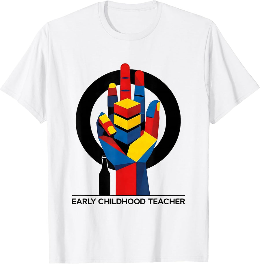Men's Early Childhood Teacher Bauhaus Modernist Daycare Provider T-Shirt - White