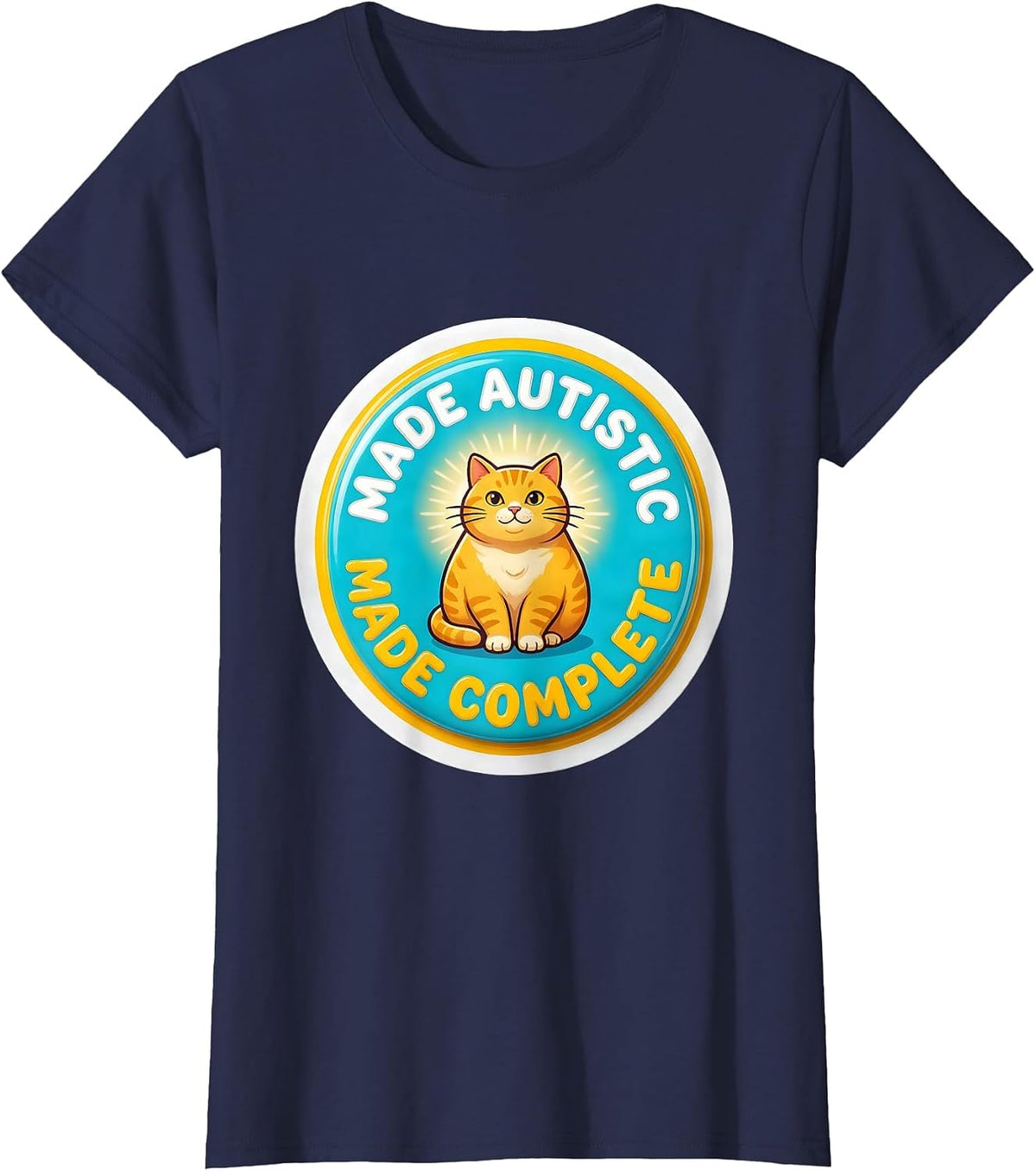Women's Made Autistic Made Complete Funny Autistic Cat Meme Bootleg T-Shirt - Navy Blue