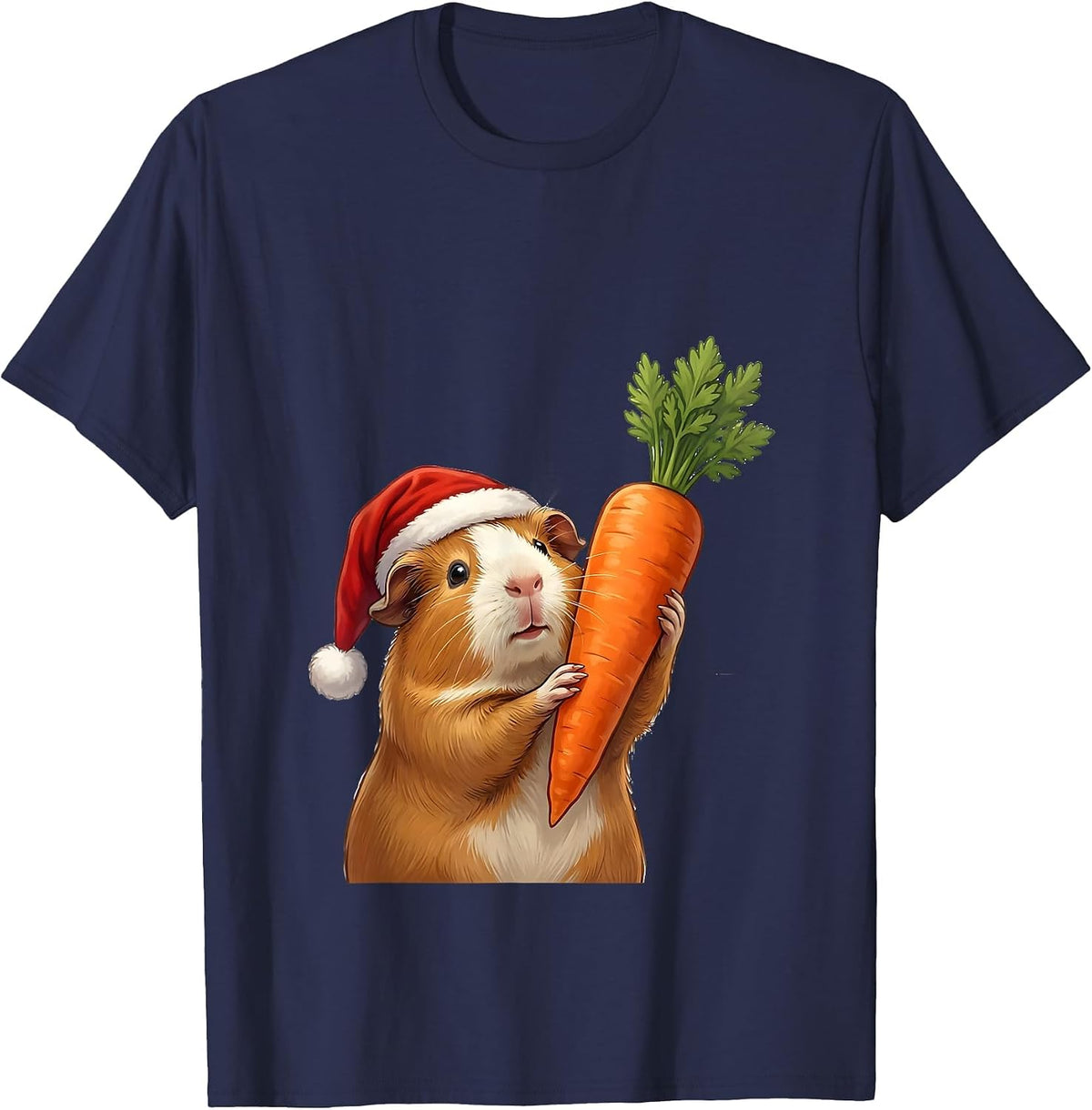 Guinea Pig Santa Hat Funny Pet Lover Christmas T-Shirt - Navy Blue