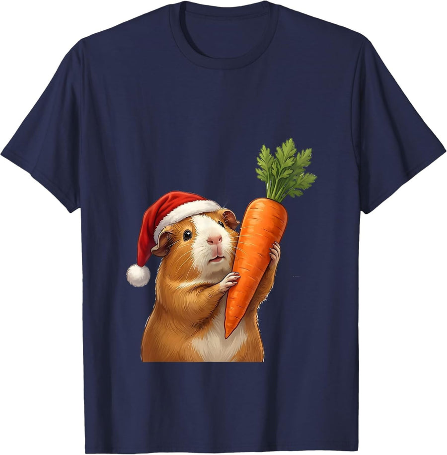 Guinea Pig Santa Hat Funny Pet Lover Christmas T-Shirt - Navy Blue